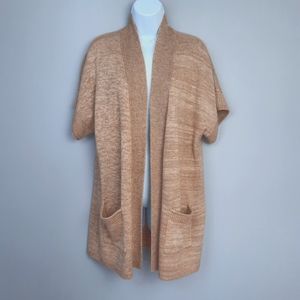 Chico's Tan Cream Short Sleeve Open Front Lagenlook Sweater Cardigan size Medium